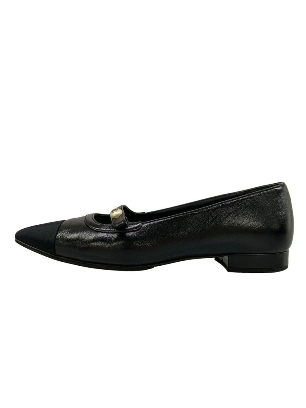 Chanel Flat Shoes 38 C Black Pearl Leather